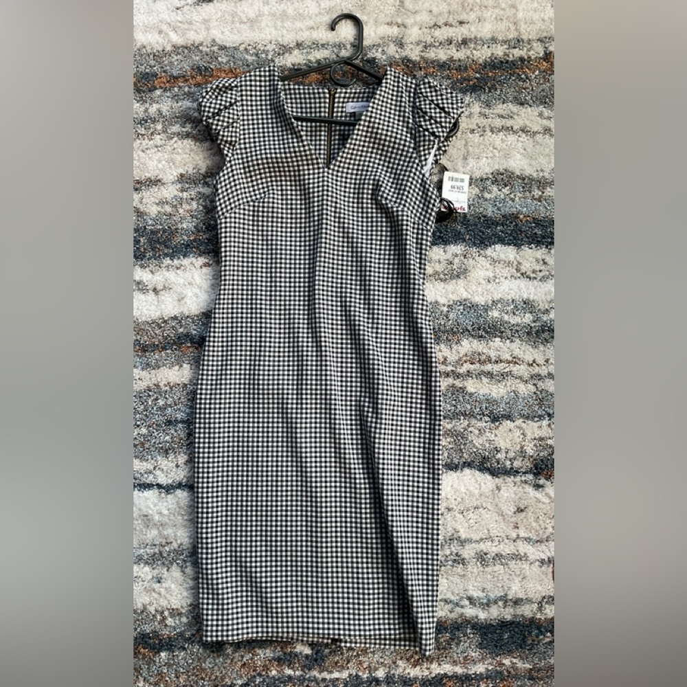 NWT Calvin Klein gingham semi fitted dress